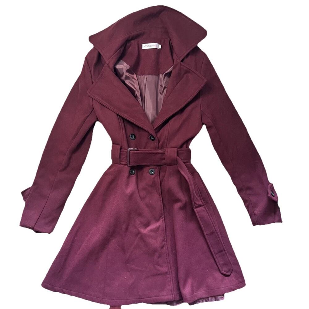 Women's Order Plus Size Large Purple Red Button Belted Winter Jacket Heavyweight